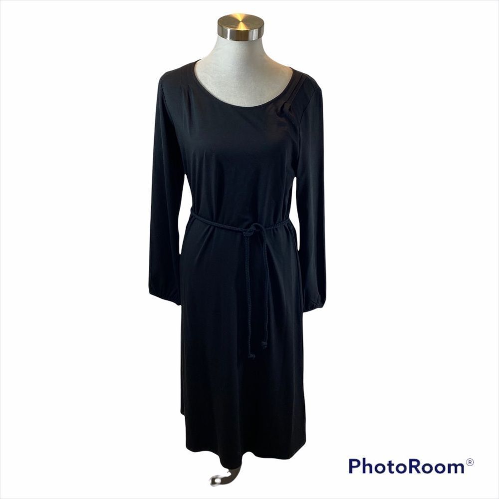 New With Tags J. Jill‎ Stretch Black Long Sleeves Dress With Braided Belt Medium